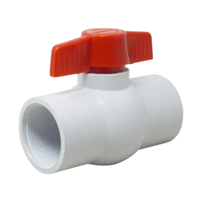 "VALVULA ESFERICA PVC BLANCA 1"" C/MANIJA ROJA"