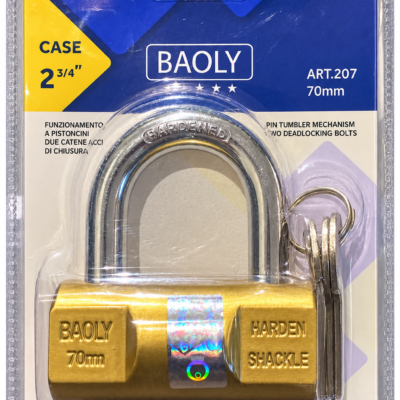 CANDADO DORADO MARCA BAOLY EN BLISTER 70MM