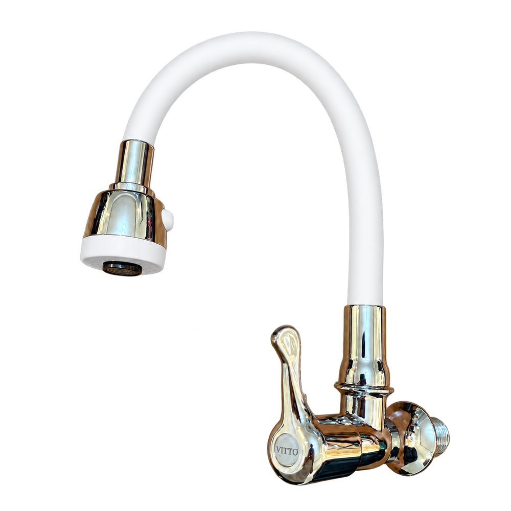 LLAVE VITTO FLEXIBLE 2 FUNCIONES PARED/COCINA COLOR BLANCO