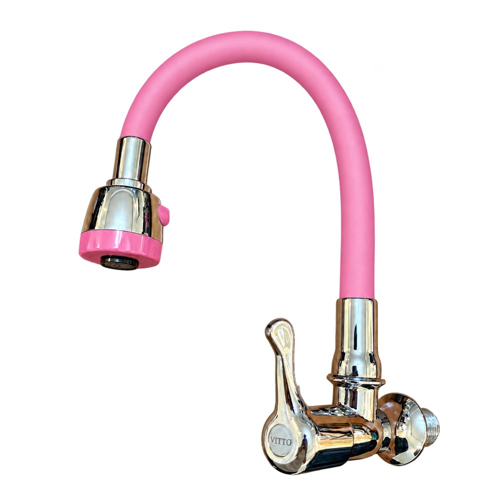 LLAVE VITTO FLEXIBLE 2 FUNCIONES PARED/COCINA COLOR ROSADO